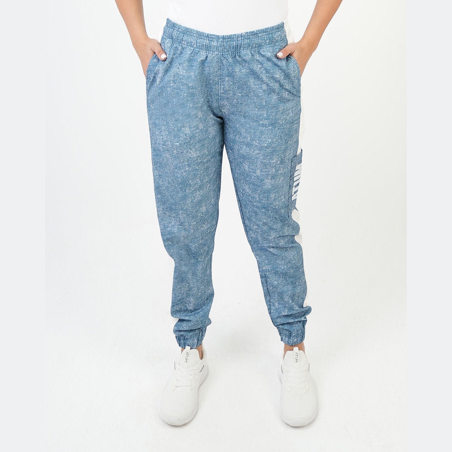 ATUM| Gym Track Pants With Side Panel - Navy with White printed