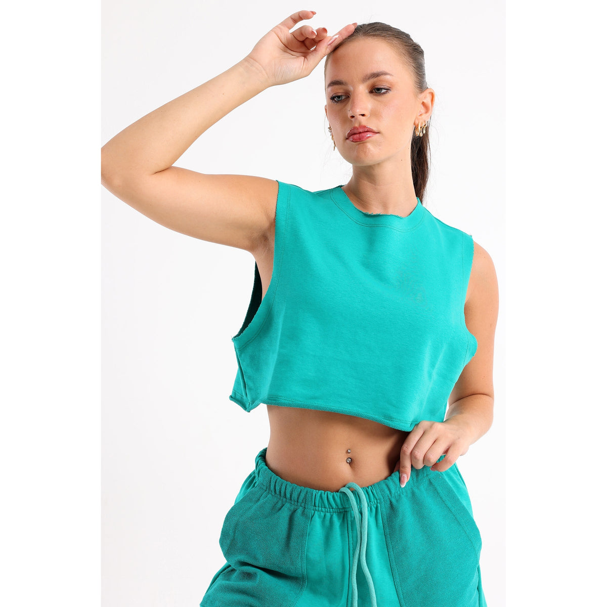 Green Cropped Sleeveless Sweat