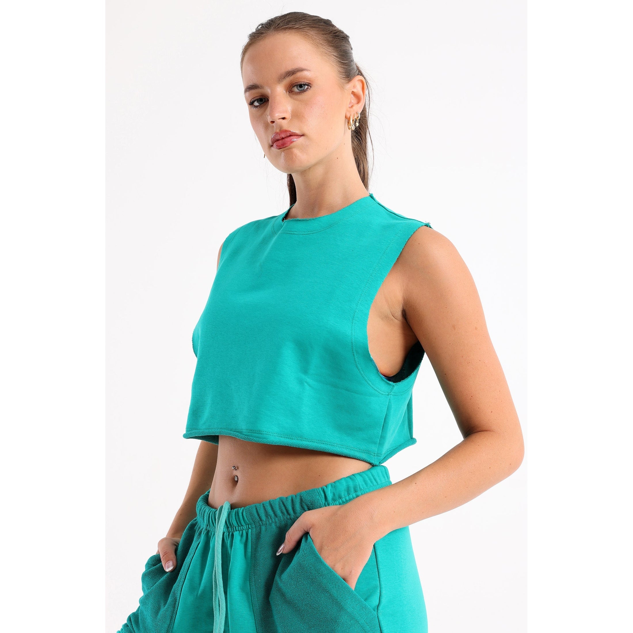 Green Cropped Sleeveless Sweat