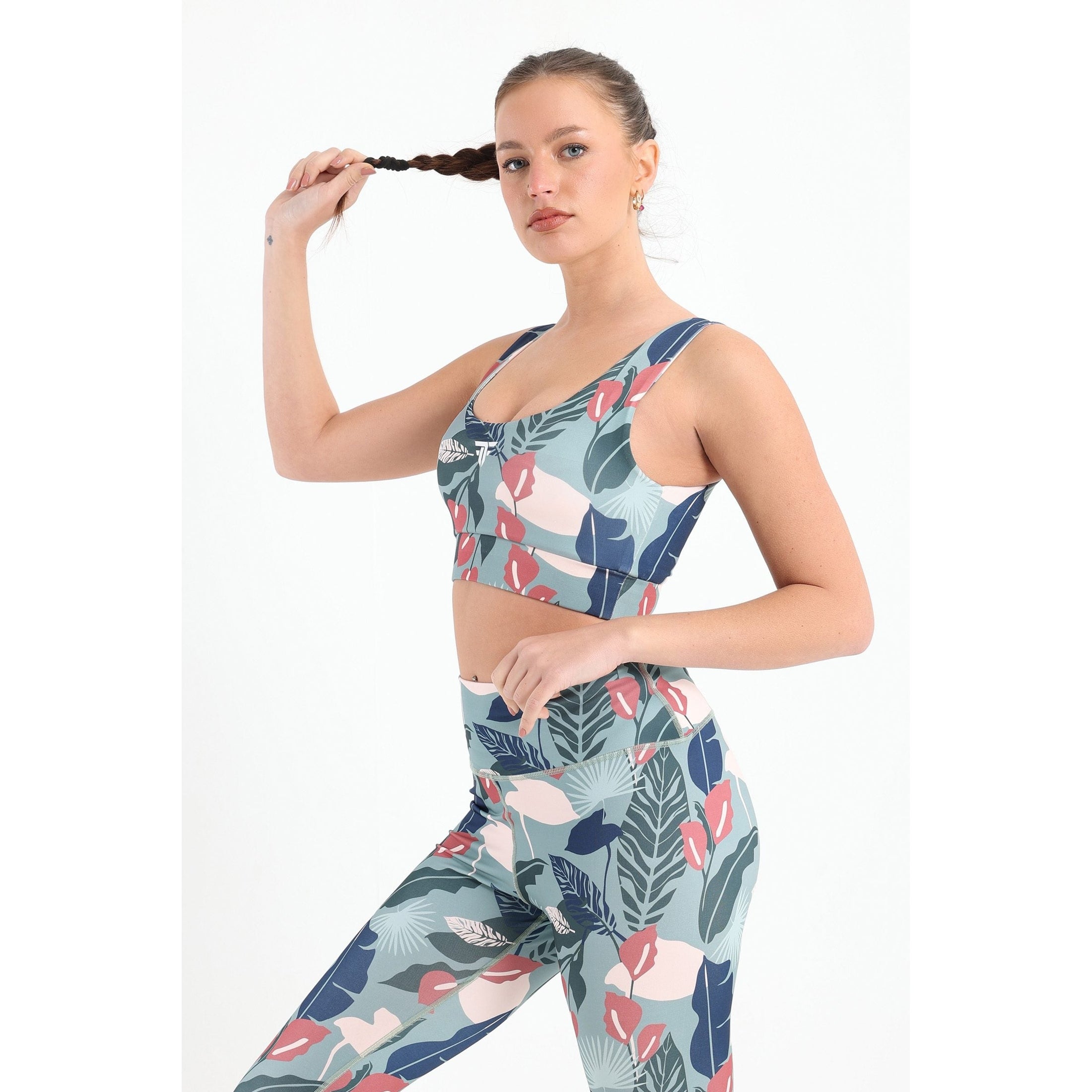 Green palm printed sports bra