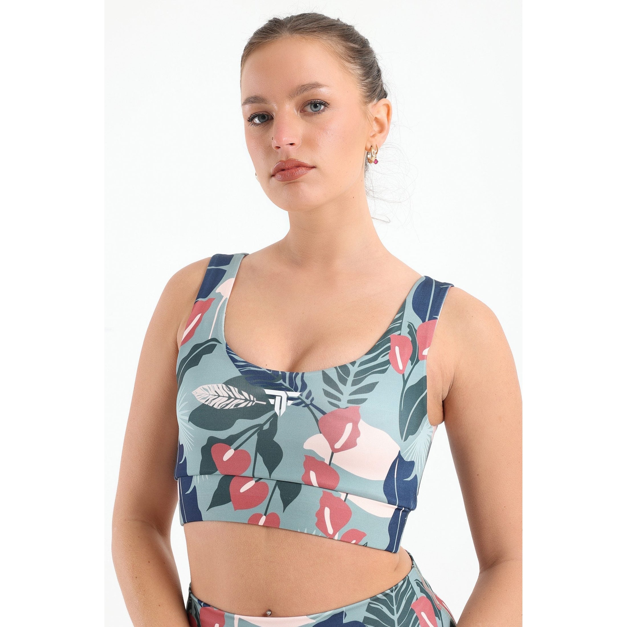 Green palm printed sports bra