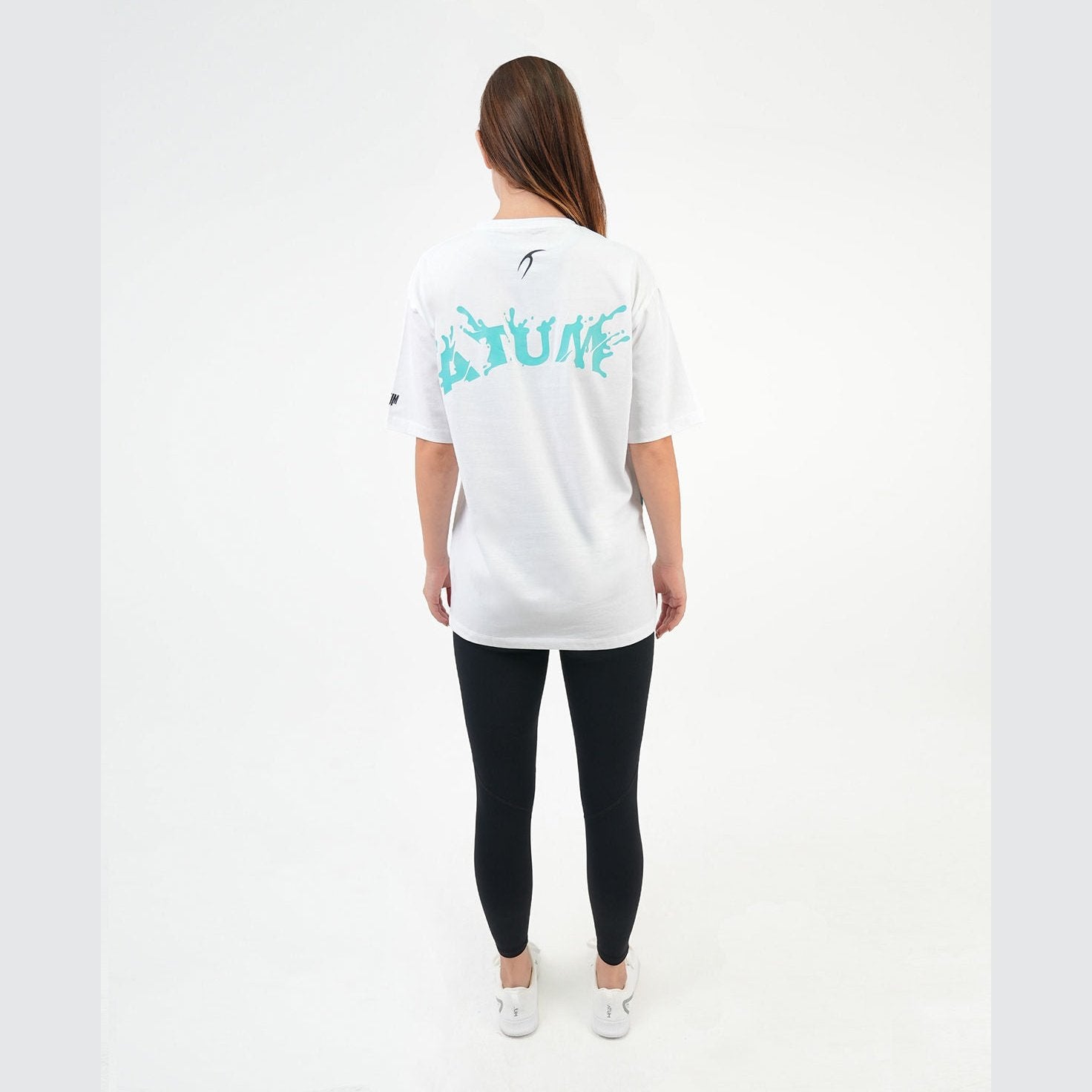 ATUM| Oversized Splash Women's T-Shirt - White With DarkTurquoise panting 