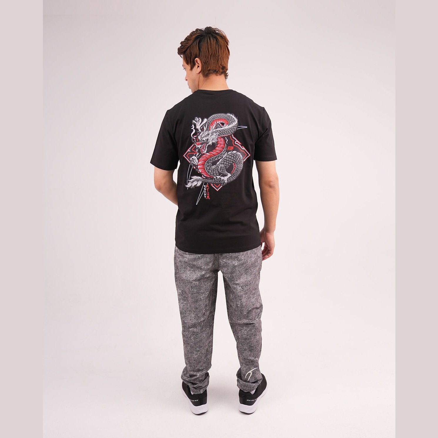 ATUM| Printed Cinchable Hems Men's Pants - Black