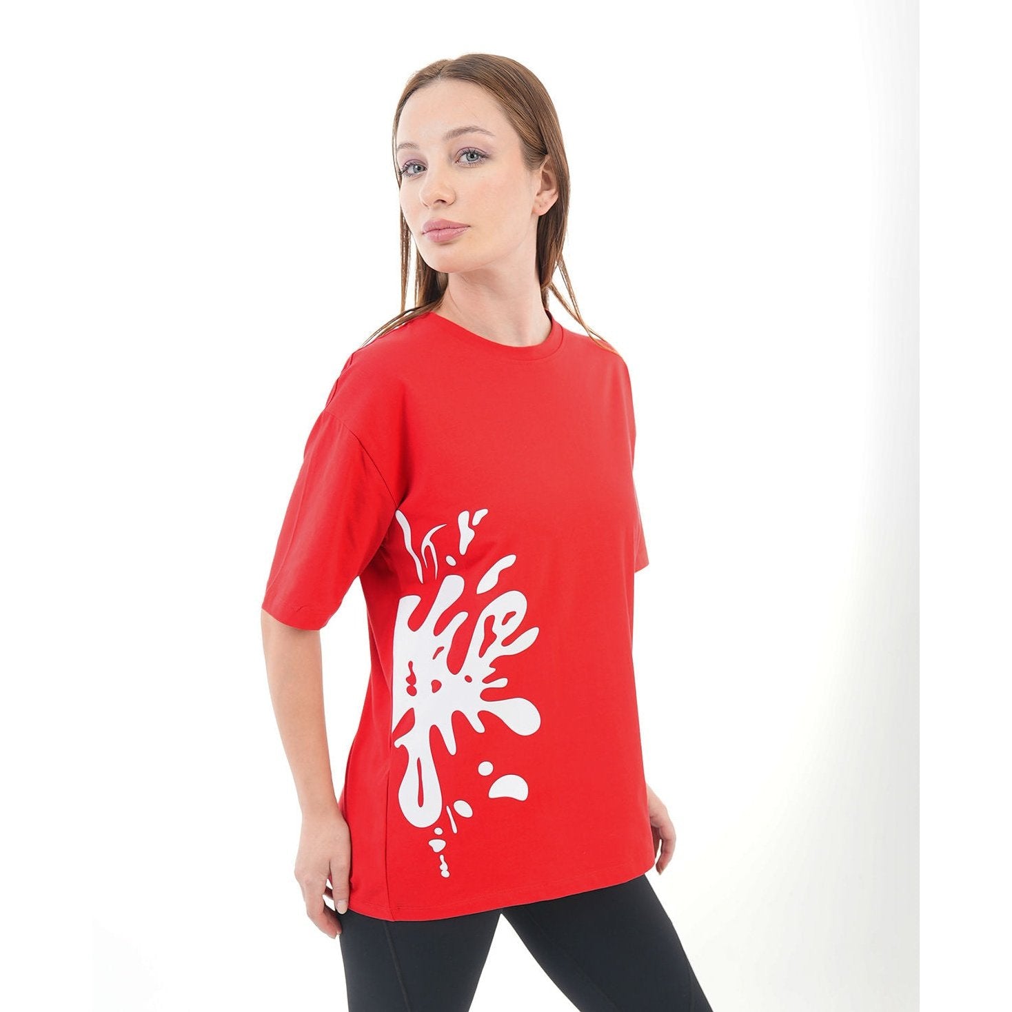 ATUM| Oversized Splash Women's T-Shirt - Red with White print 