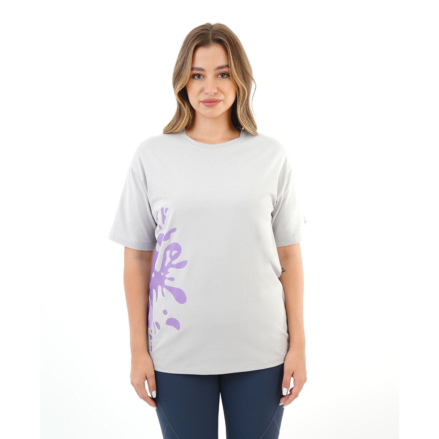 ATUM| Oversized Splash Women's T-Shirt - Gray With Violet print