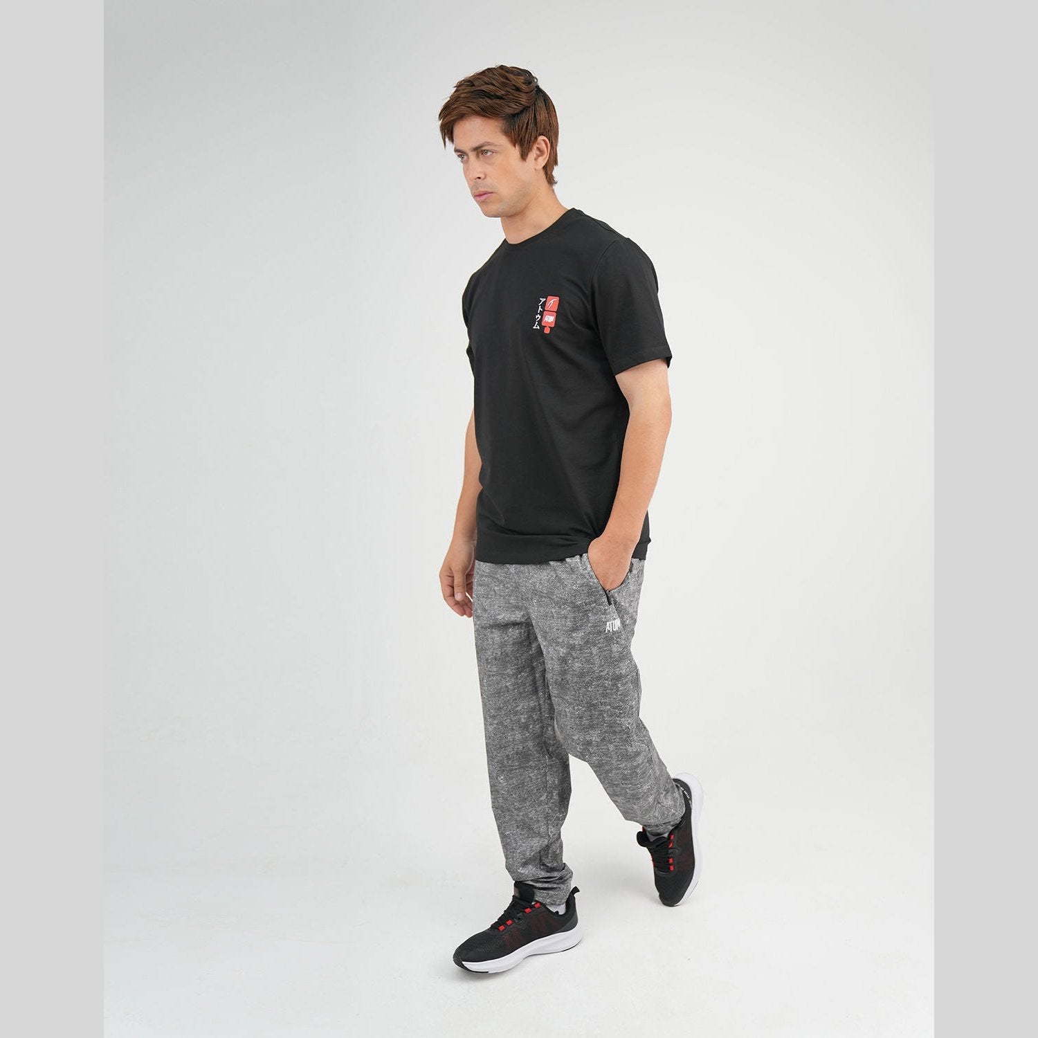 ATUM| Printed Cinchable Hems Men's Pants - Black