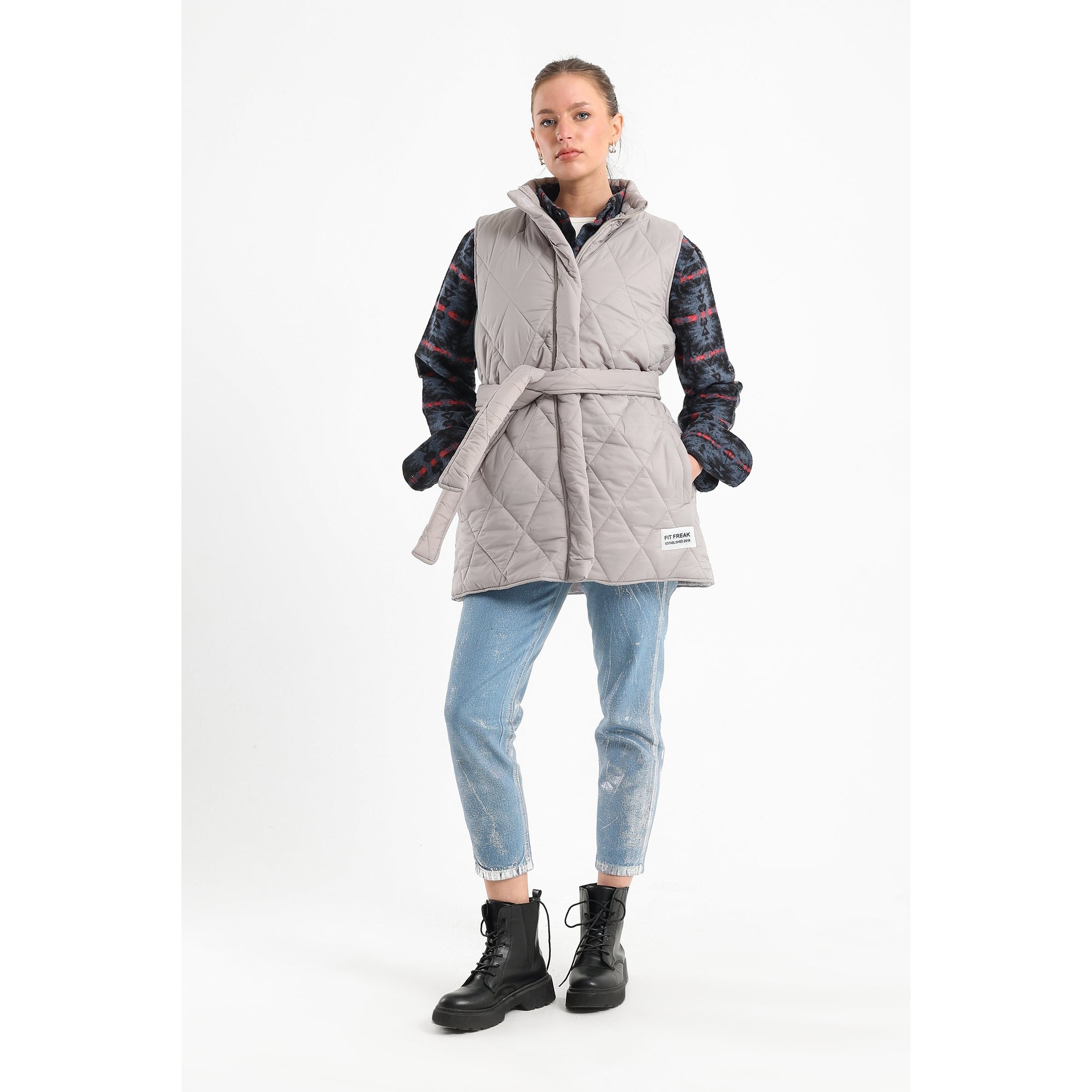 Silver long puffer vest