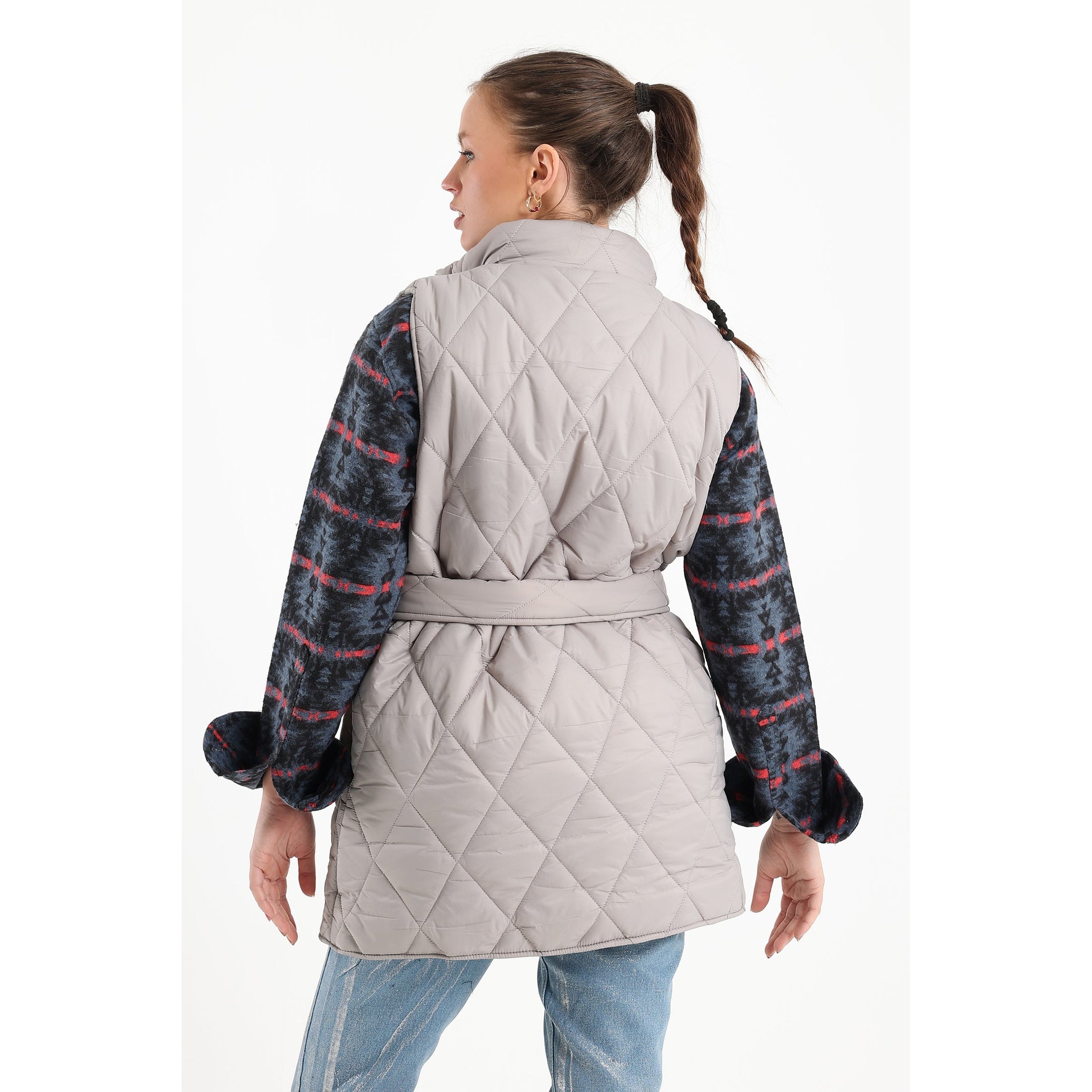 Silver long puffer vest