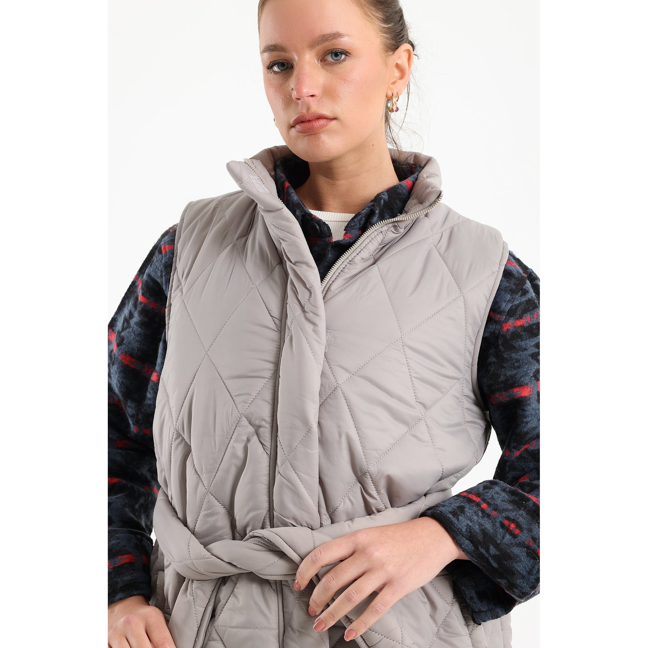 Silver long puffer vest