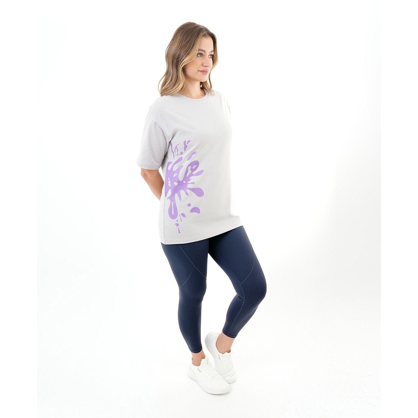 ATUM| Oversized Splash Women's T-Shirt - Gray With Violet print