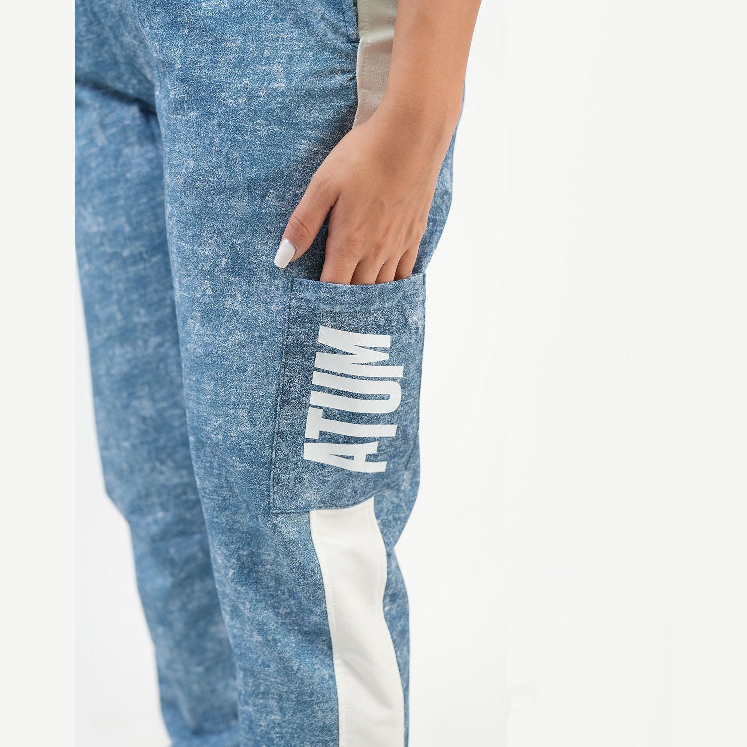 ATUM| Gym Track Pants With Side Panel - Navy with White printed