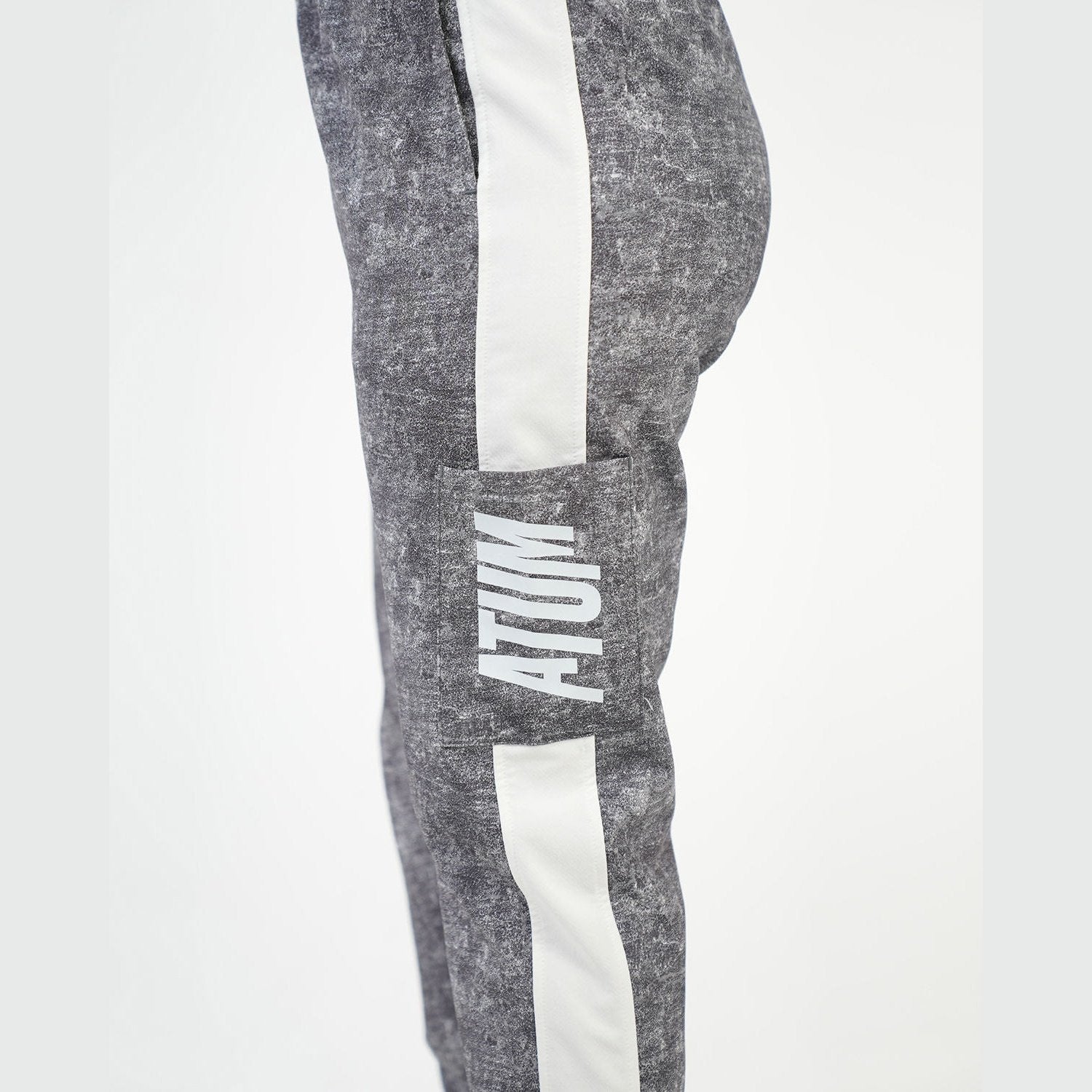 ATUM| Gym Track Pants With Side Panel - Black with White printed