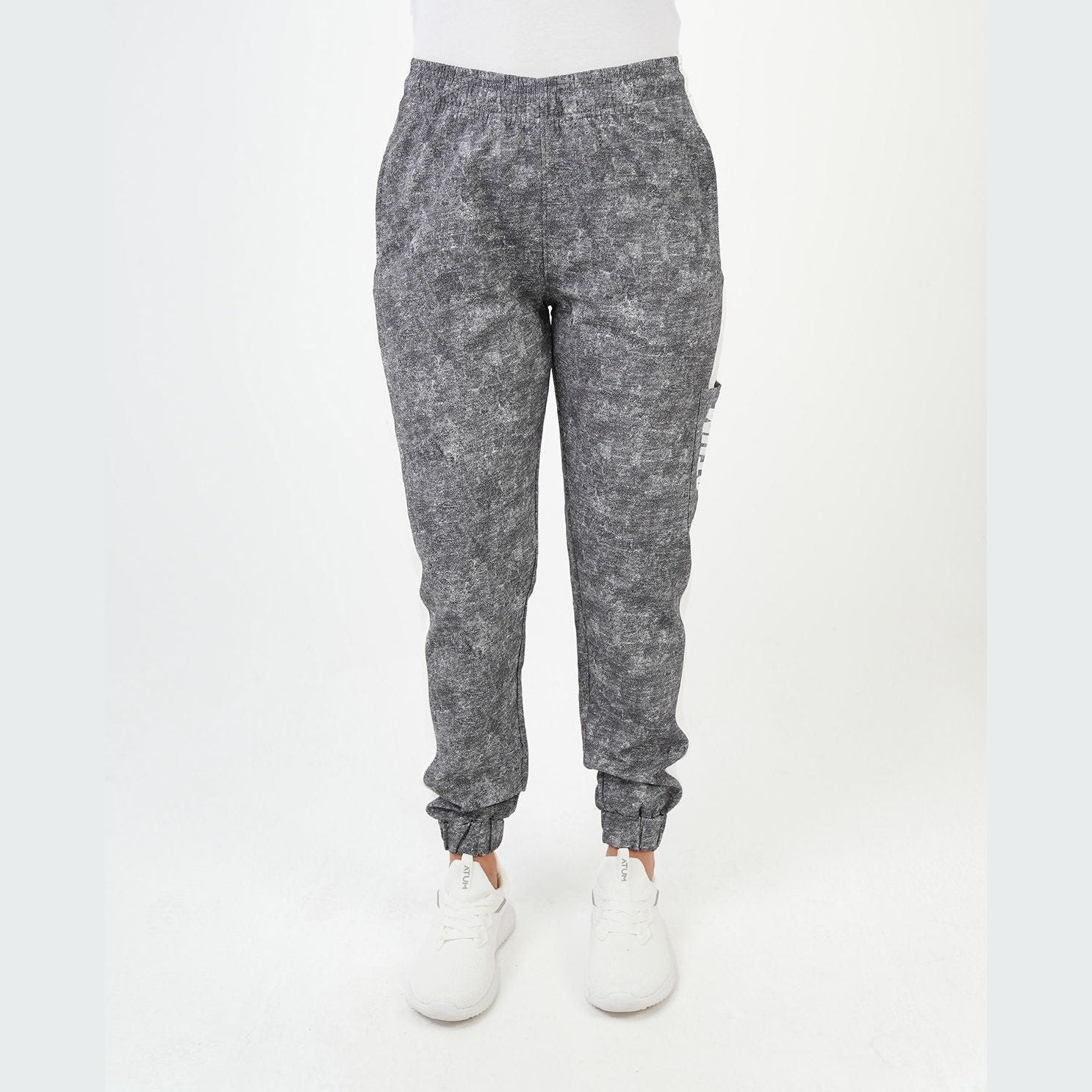 ATUM| Gym Track Pants With Side Panel - Black with White printed