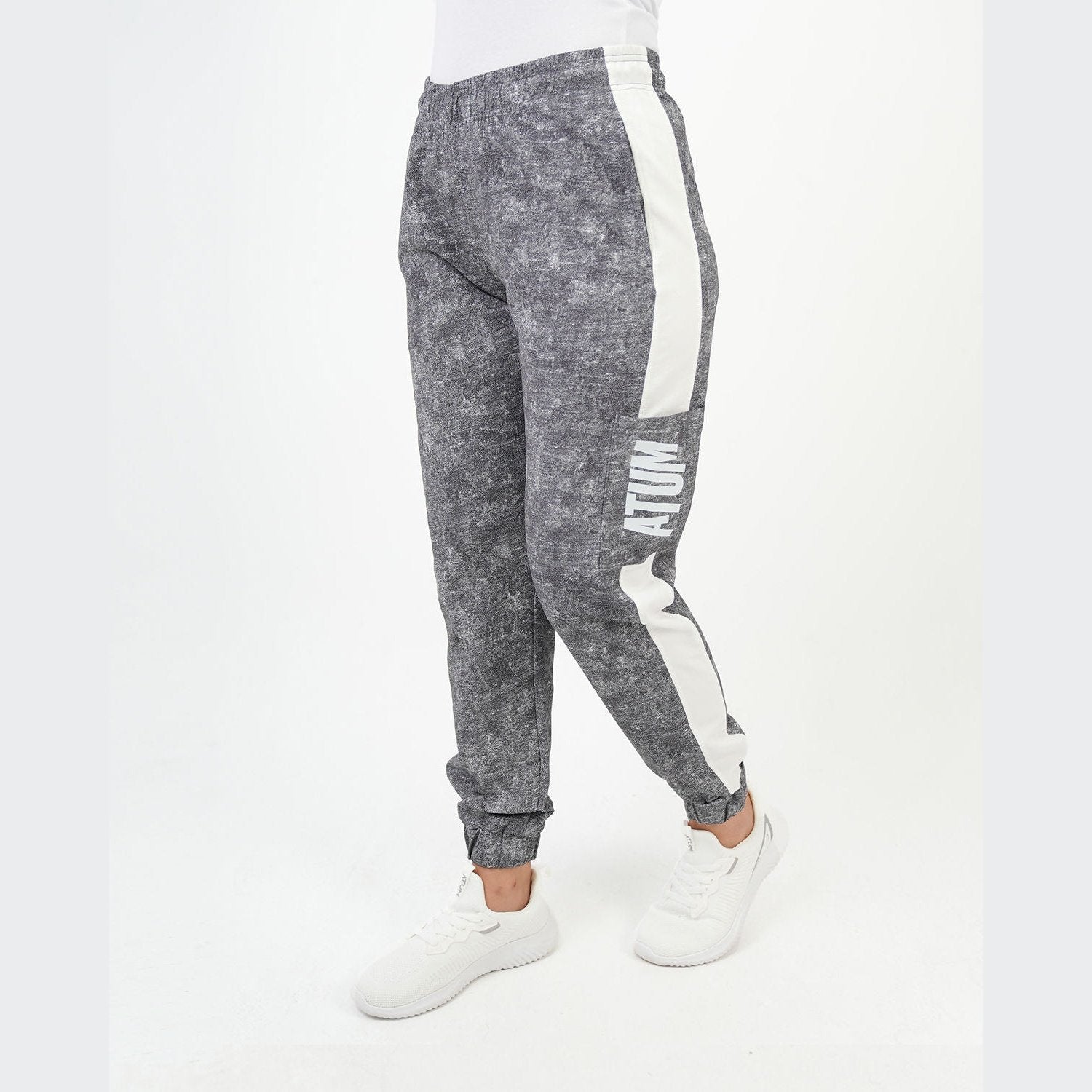 ATUM| Gym Track Pants With Side Panel - Black with White printed