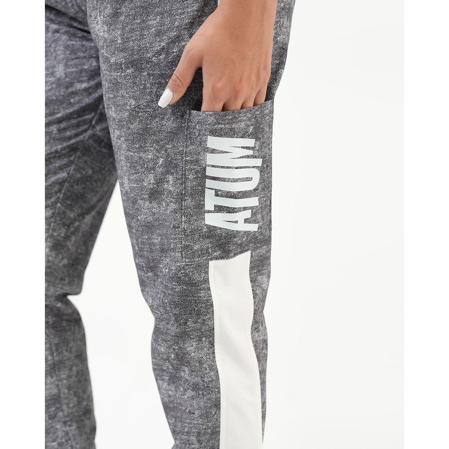 ATUM| Gym Track Pants With Side Panel - Black with White printed