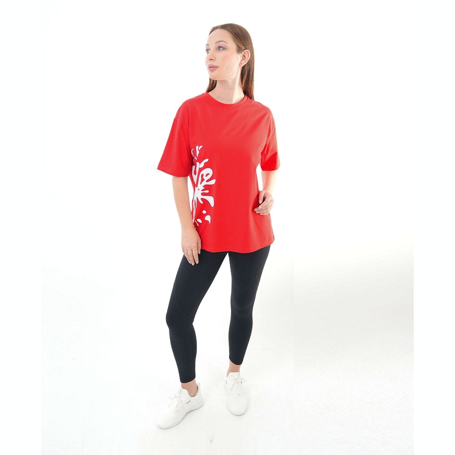 ATUM| Oversized Splash Women's T-Shirt - Red with White print 