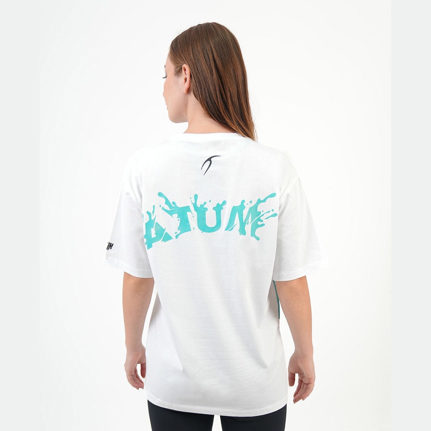 ATUM| Oversized Splash Women's T-Shirt - White With DarkTurquoise panting 