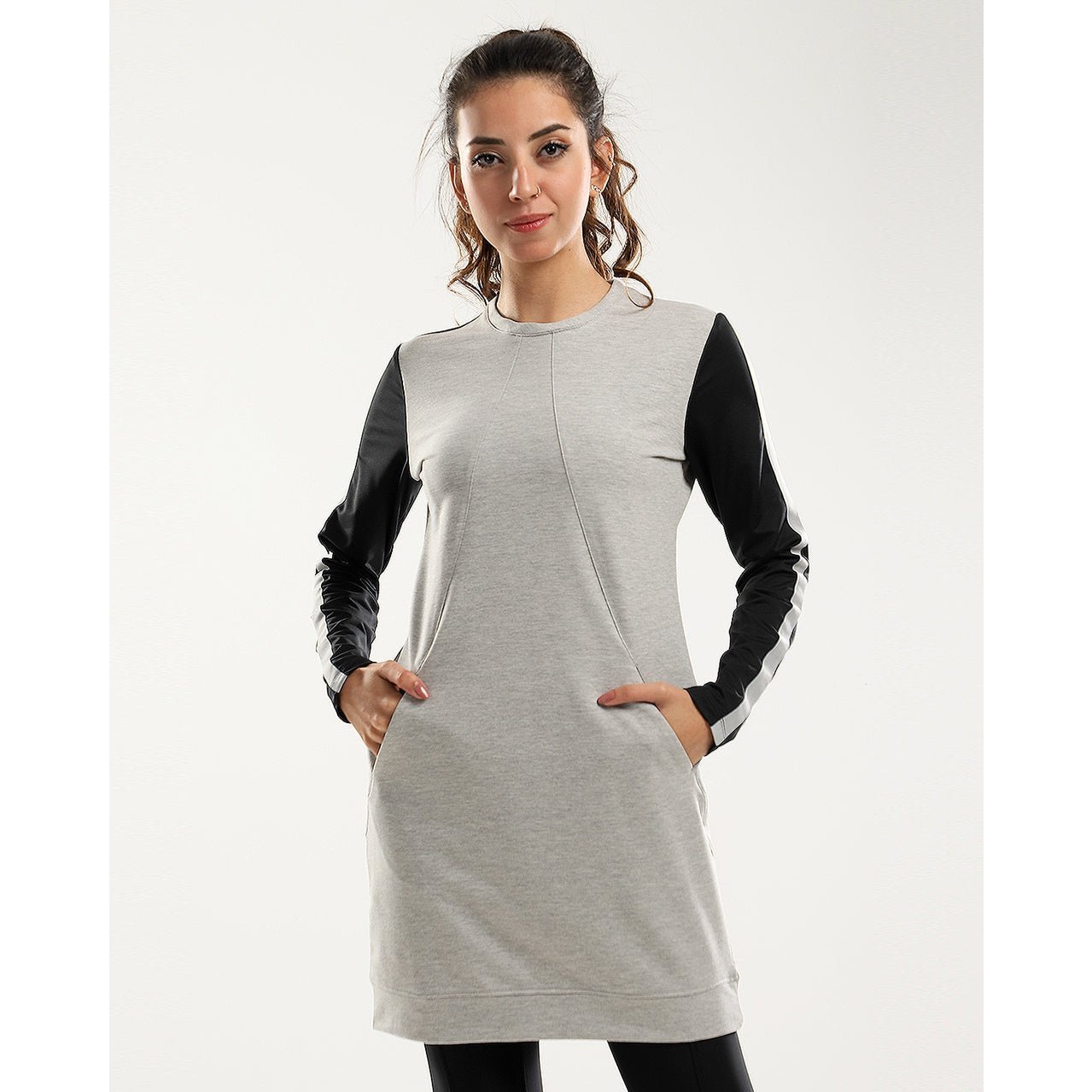 Heather Grey Shades Zipped Long Sweatshirt With Front Pockets - Sporty Pro